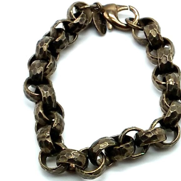 Vintage EP Erwin Pearl Hammered Chunky Rolo Chain Link Bracelet Unisex - Picture 7 of 16